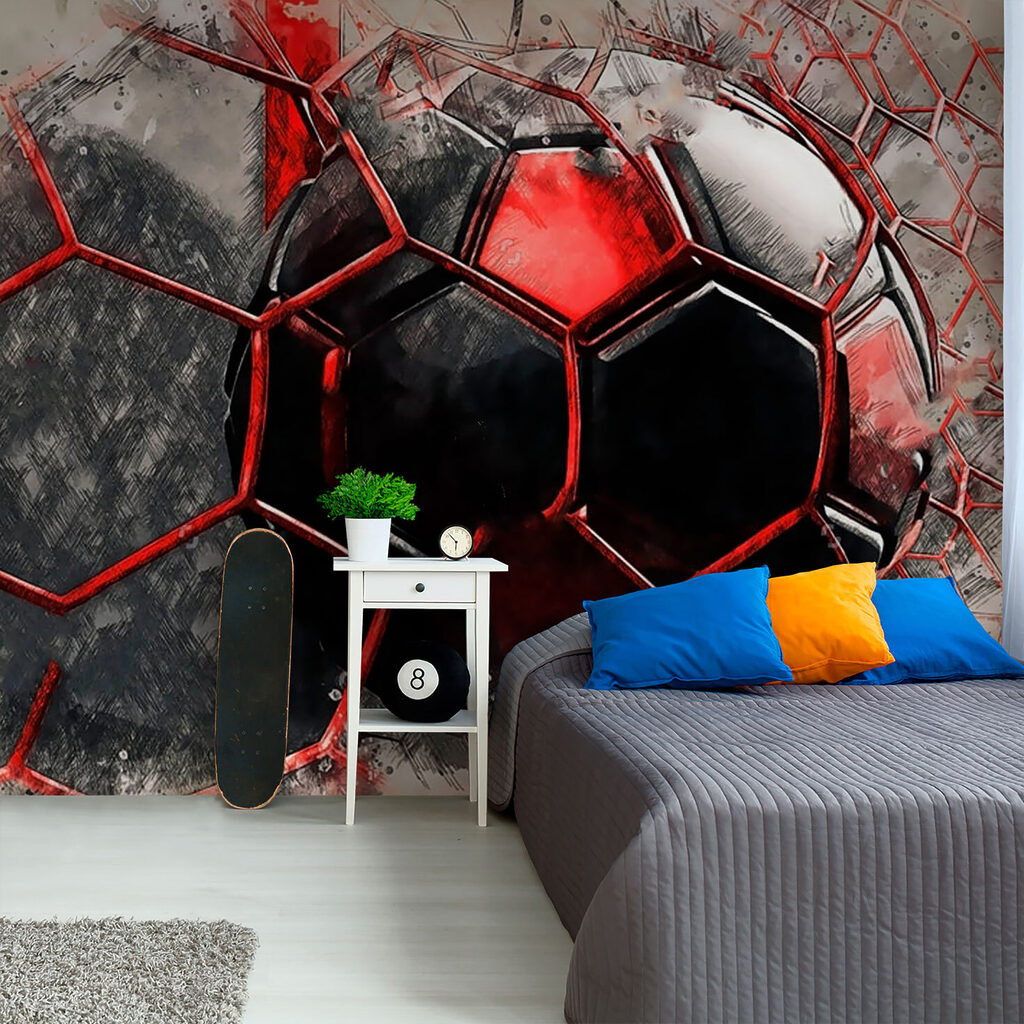 Balón rojo contra red — interior 5
