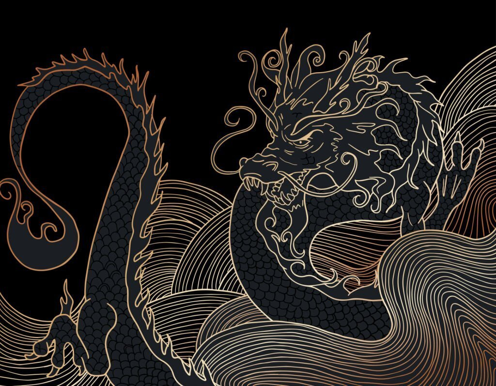 Dragón de líneas doradas — diseño completo