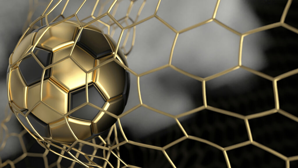 Balón dorado en movimiento — diseño completo