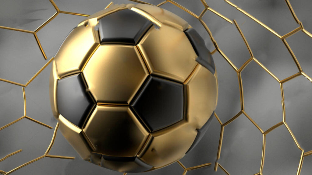 Balón dorado sobre malla — diseño completo