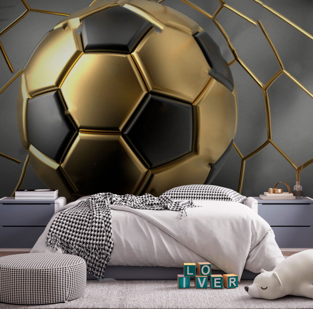 Balón dorado sobre malla — interior 2