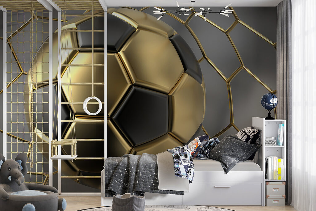 Balón dorado sobre malla — interior 4