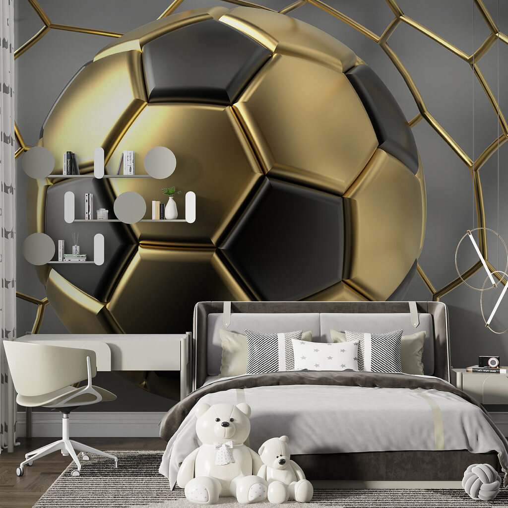 Balón dorado sobre malla — interior 5