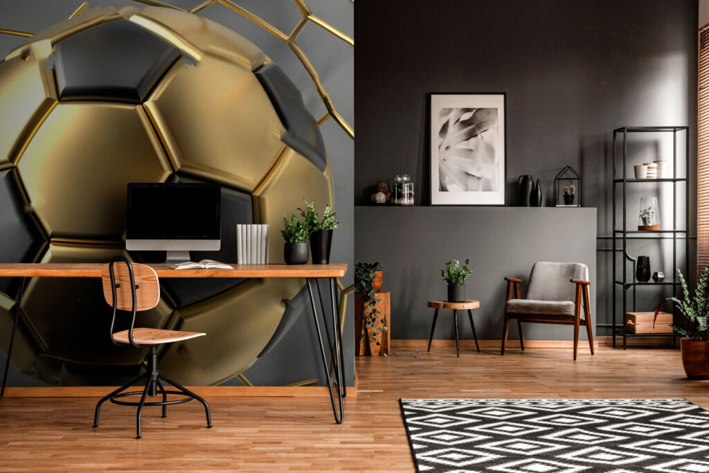 Balón dorado sobre malla — interior 3