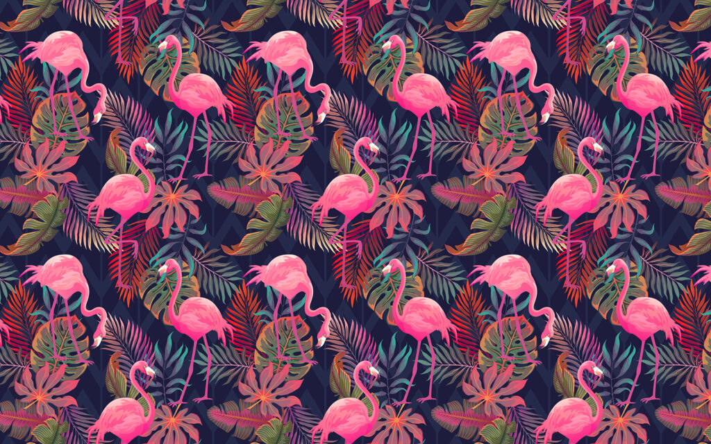 Flamencos sobre azul noche — diseño completo