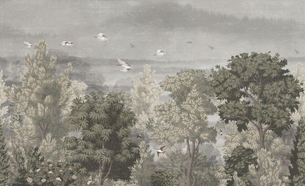 Aves sobre el bosque — diseño completo