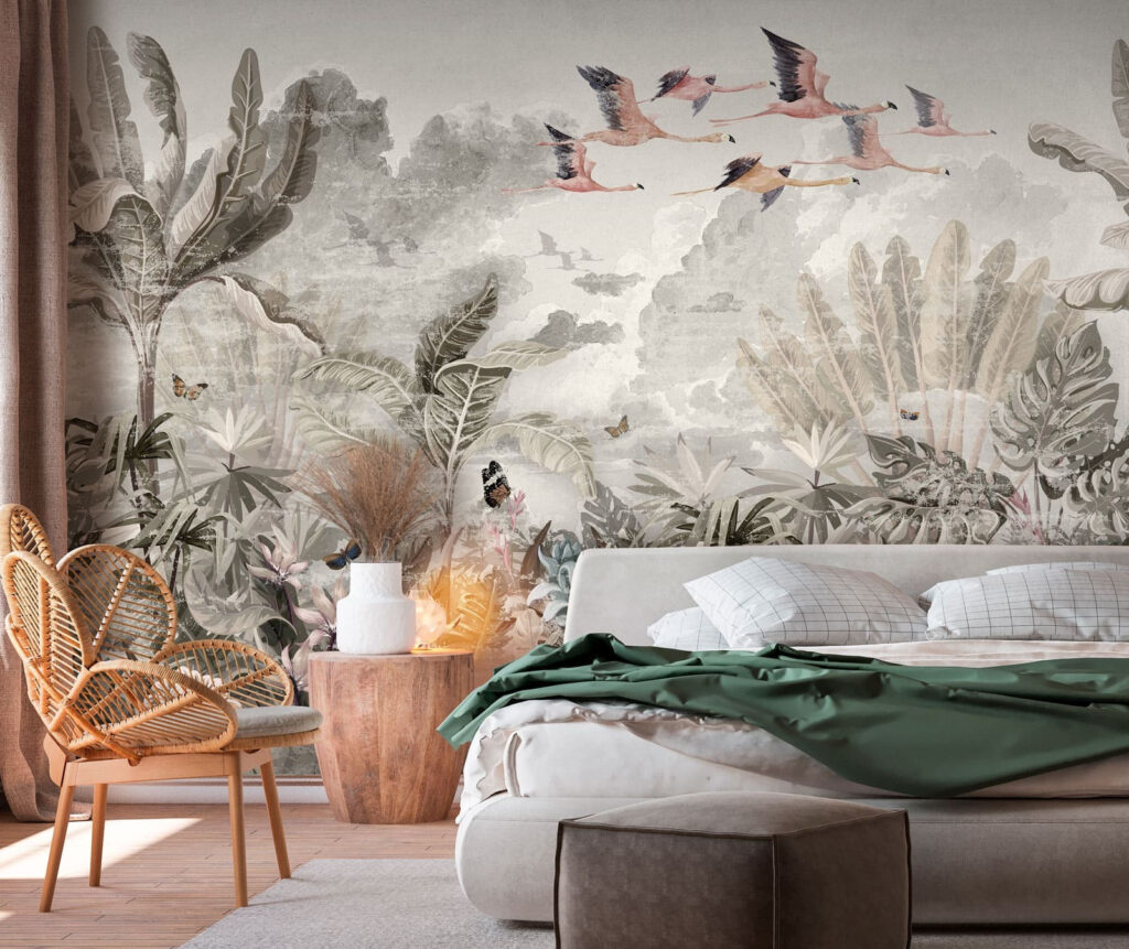 Vuelo sobre las flores en un interior