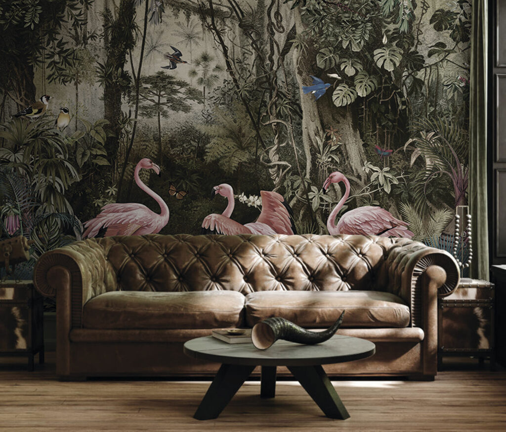 Flamencos entre troncos antiguos — interior 1