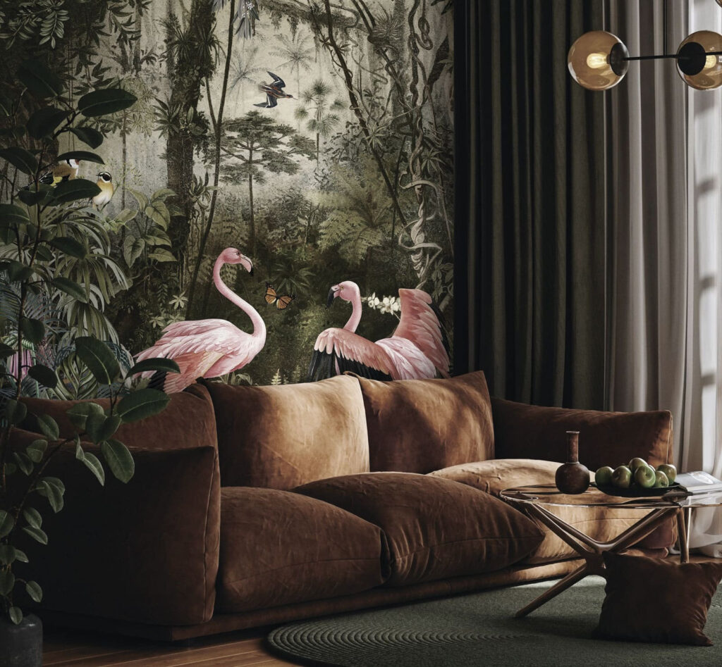 Flamencos entre troncos antiguos — interior 2