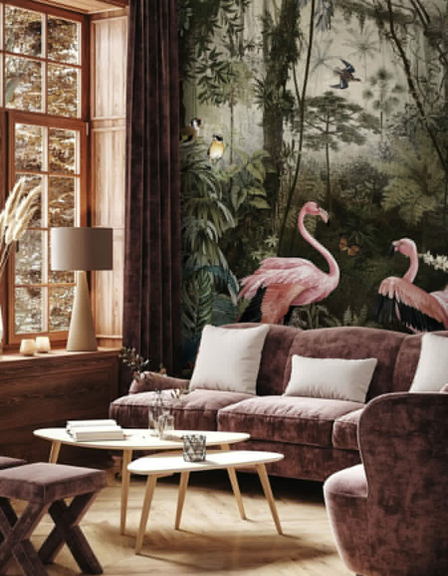 Flamencos entre troncos antiguos — interior 3