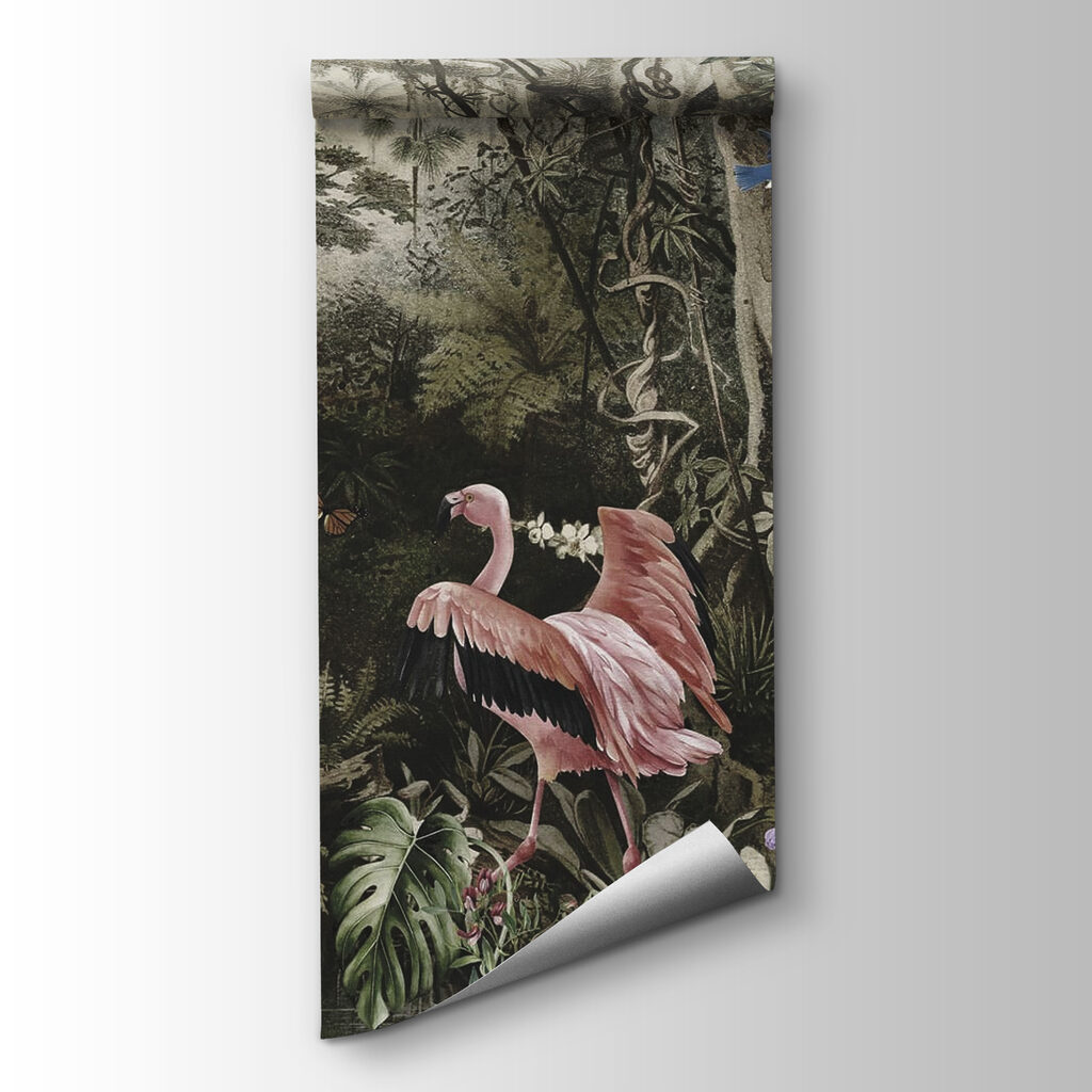 Flamencos entre troncos antiguos — vista del producto