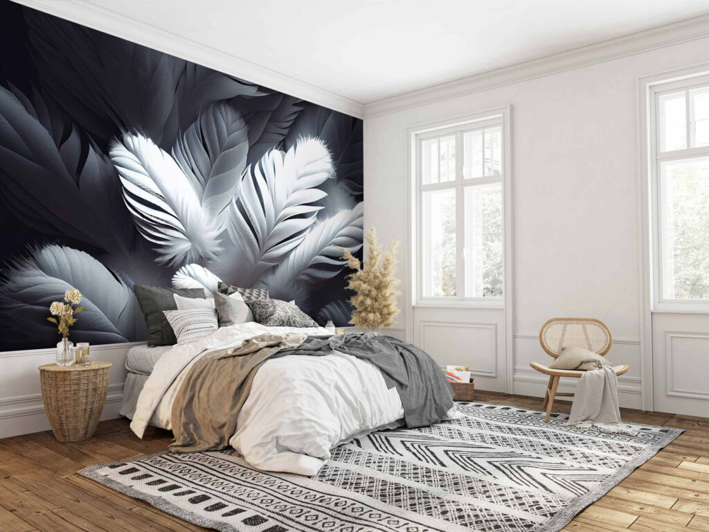 Racimo de plumas blancas en un interior