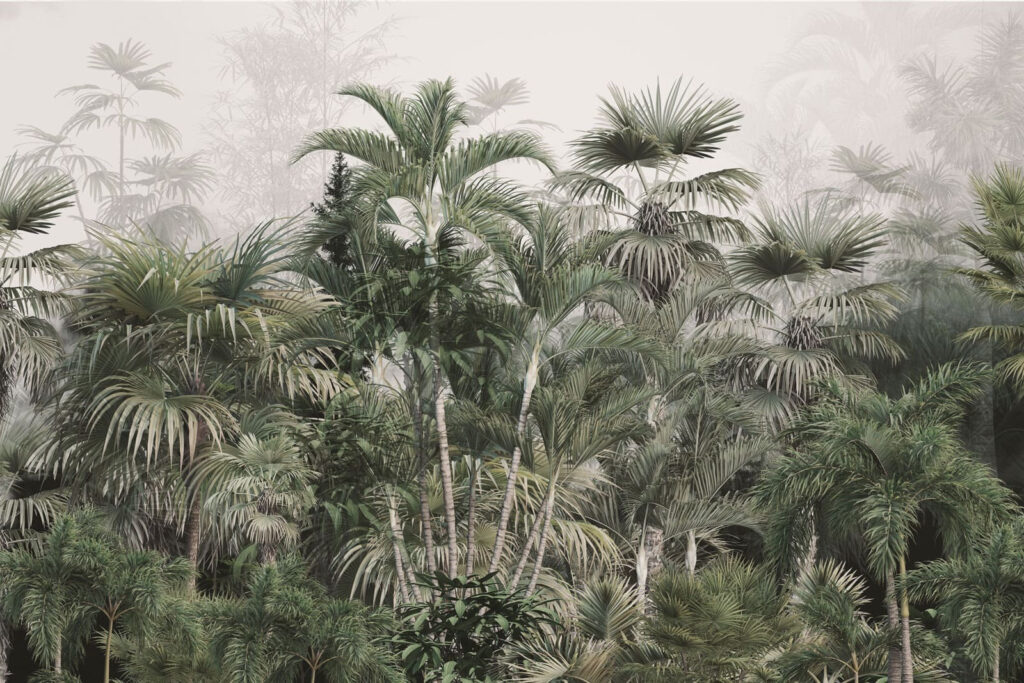 Palmeras sobre matorral denso — diseño completo
