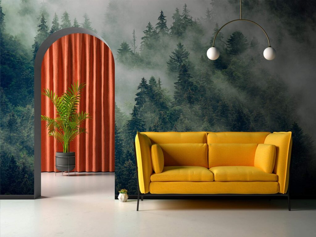 Pinos en niebla blanca — interior 1