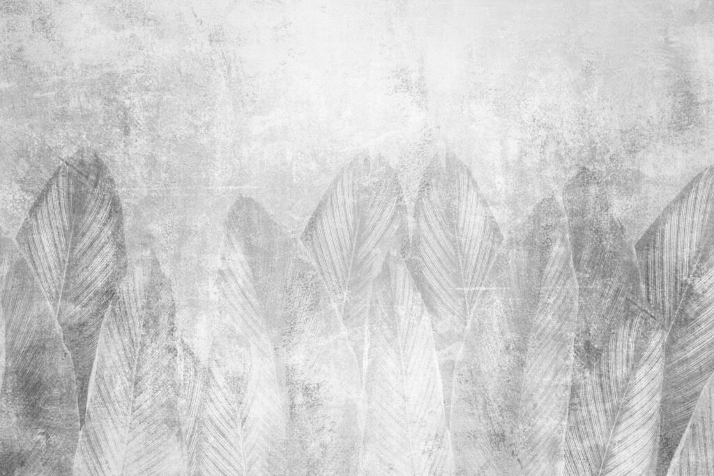 Hojas grandes sobre gris — diseño completo