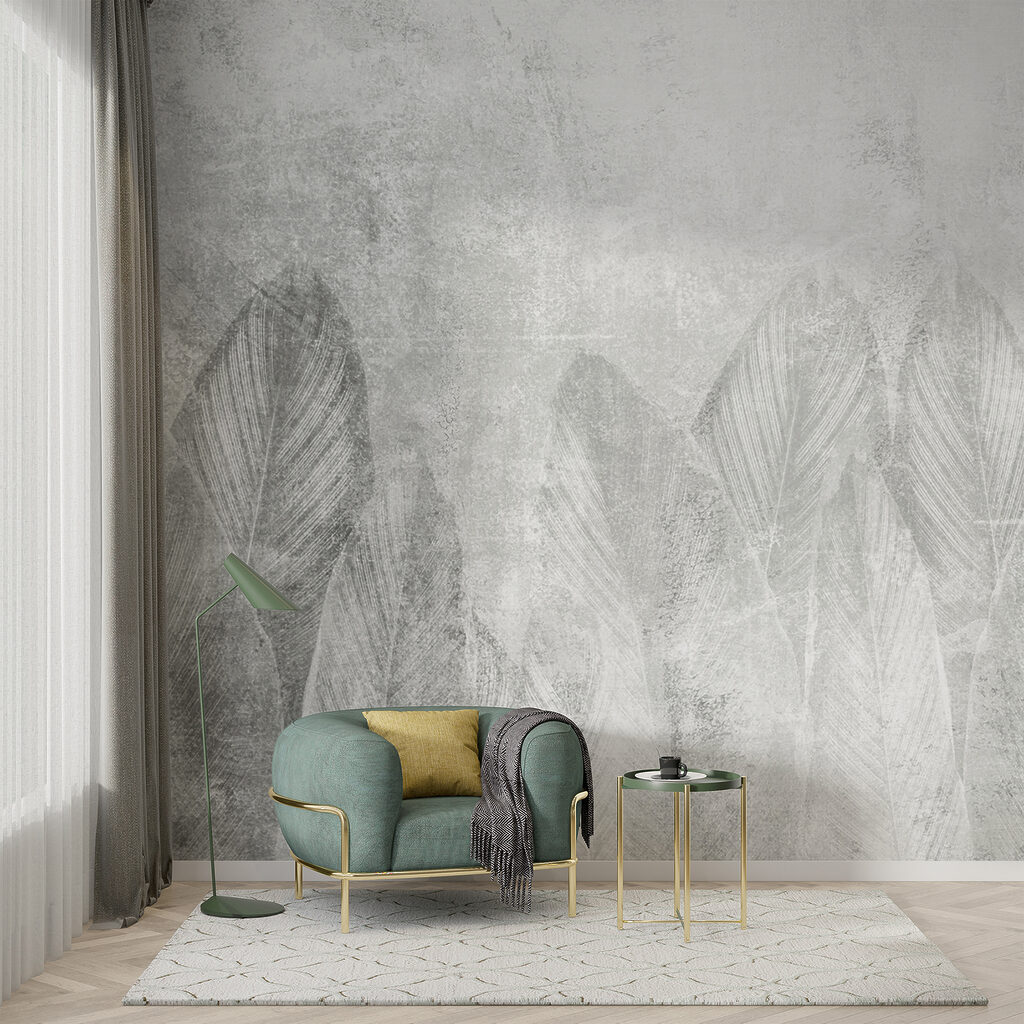 Hojas grandes sobre gris — interior 6