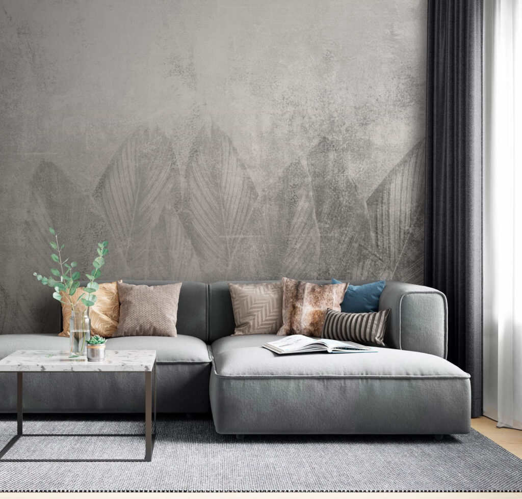 Hojas grandes sobre gris — interior 2