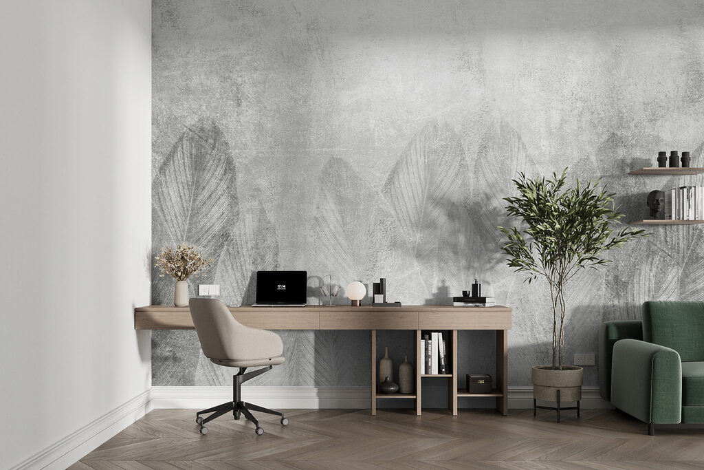 Hojas grandes sobre gris — interior 7
