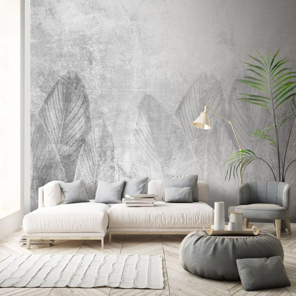 Hojas grandes sobre gris — interior 3