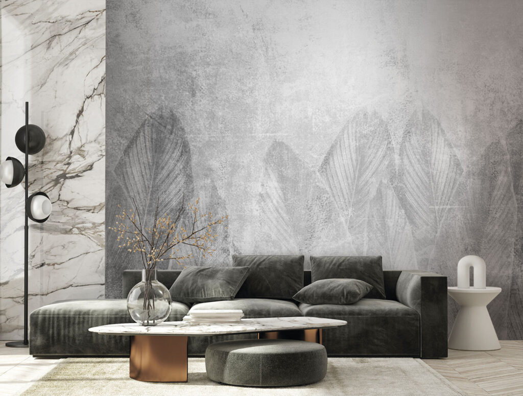 Hojas grandes sobre gris — interior 4