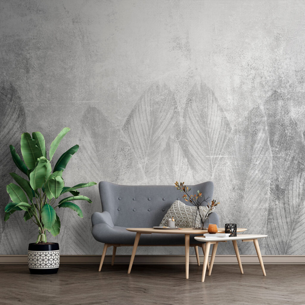 Hojas grandes sobre gris — interior 5