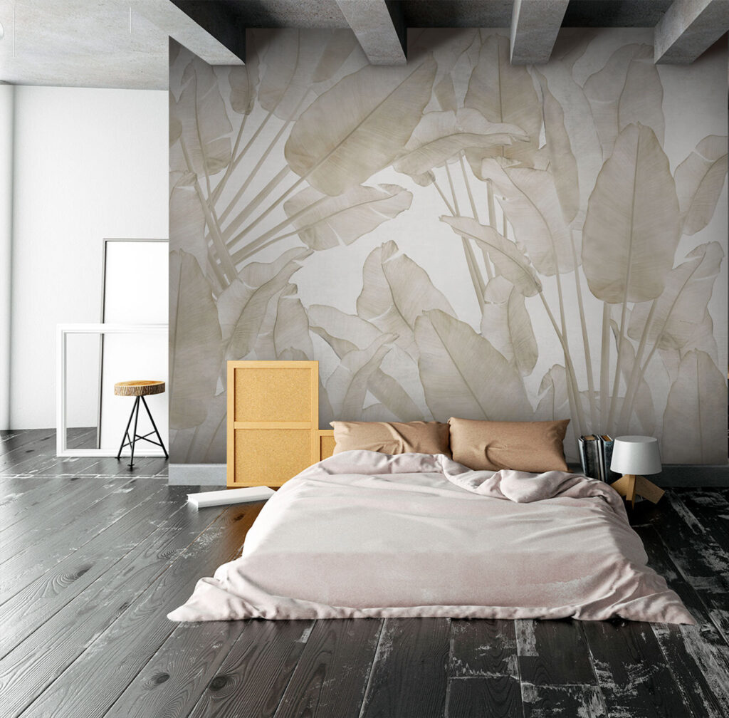 Hojas tropicales color arena — interior 2