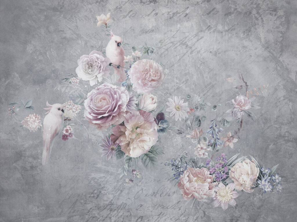 Cacatúas entre rosas — diseño completo