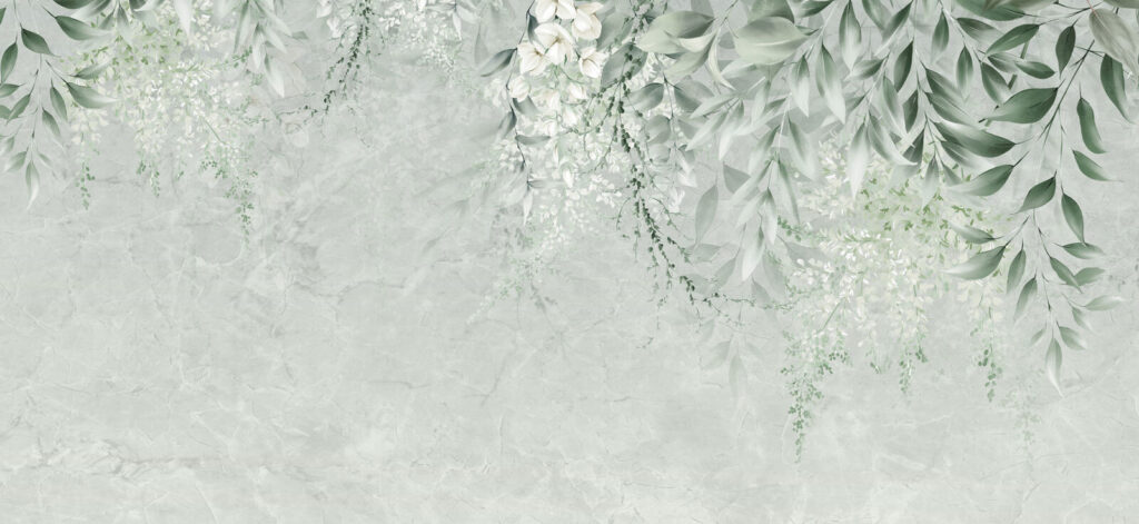 Ramas colgantes sobre verde — diseño completo