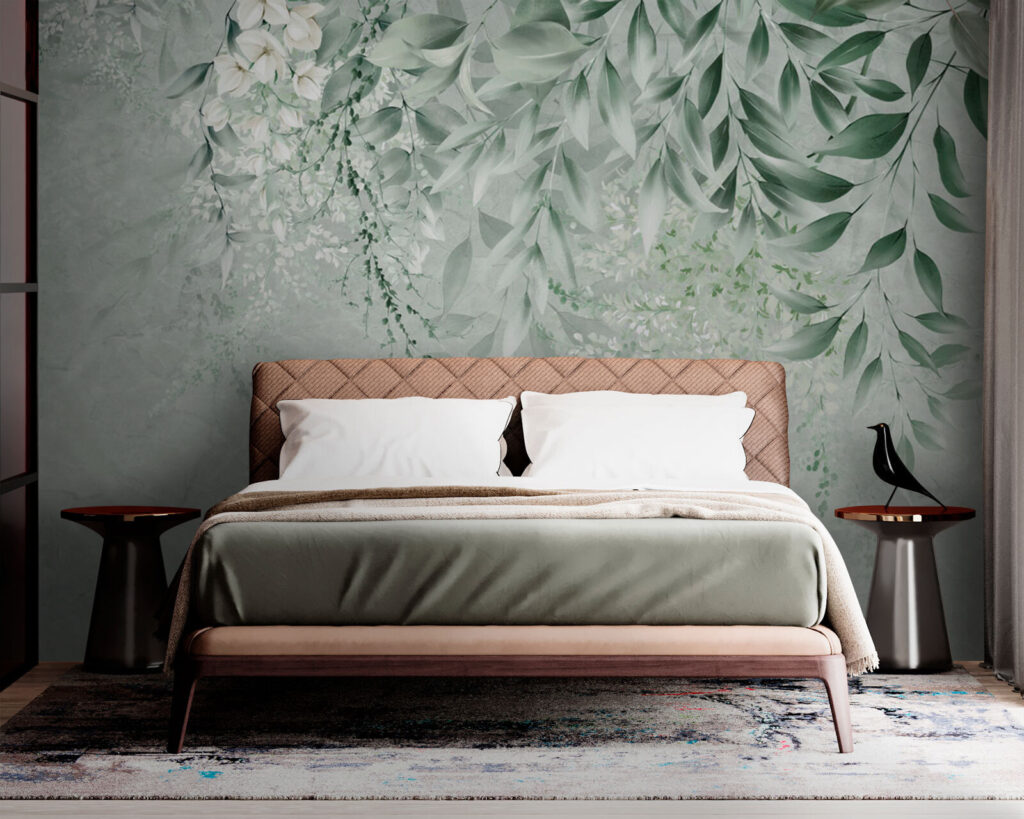 Ramas colgantes sobre verde — interior 1