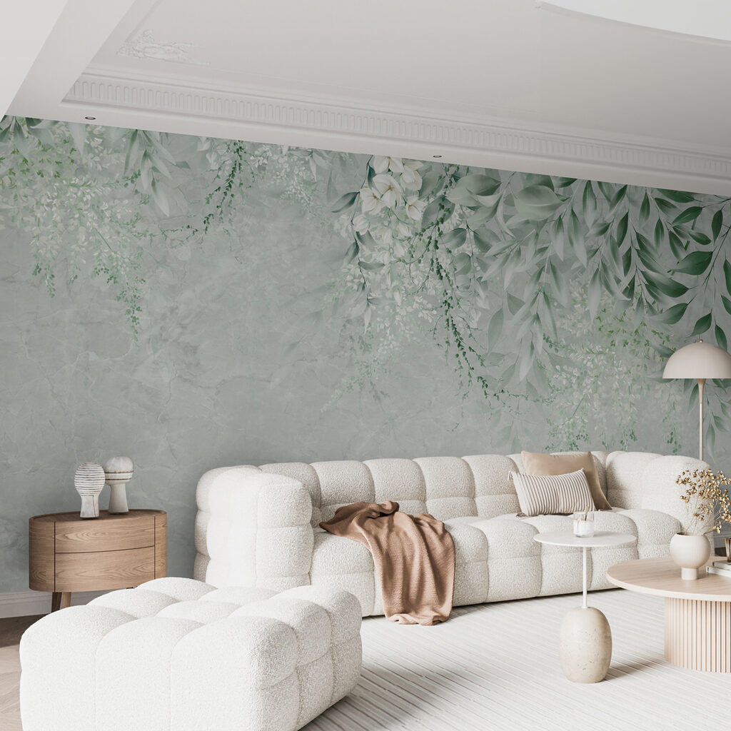 Ramas colgantes sobre verde — interior 6
