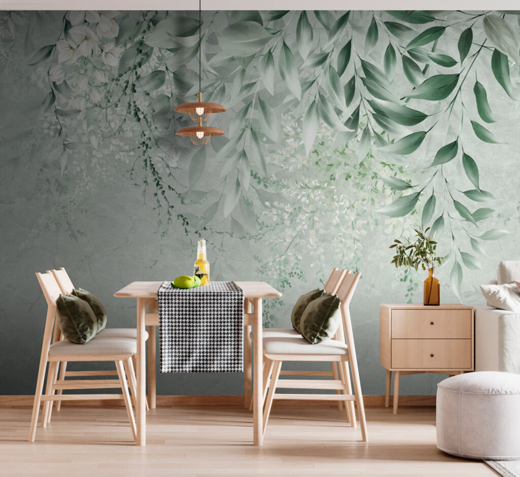 Ramas colgantes sobre verde — interior 2