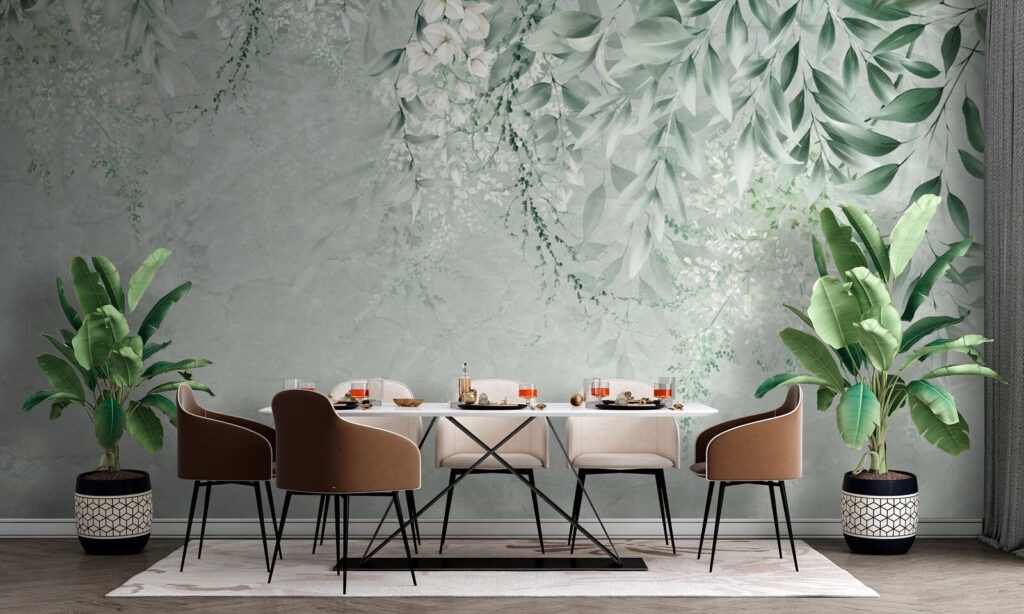 Ramas colgantes sobre verde — interior 3