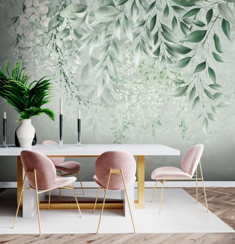Ramas colgantes sobre verde — interior 4