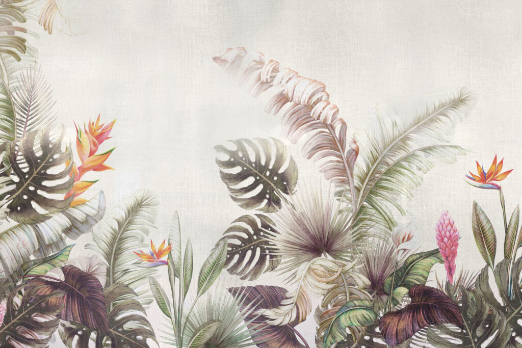 Flores tropicales al pie — diseño completo