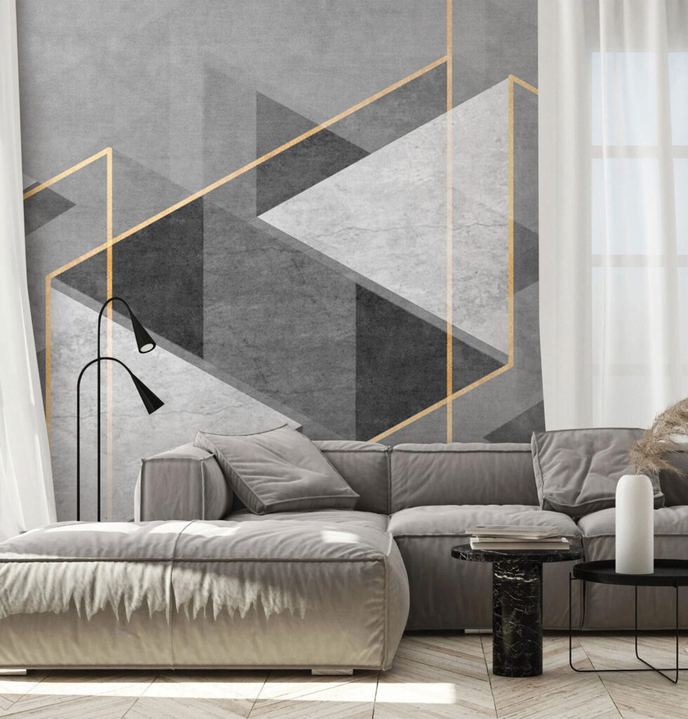 Triángulos en gris profundo — interior 3