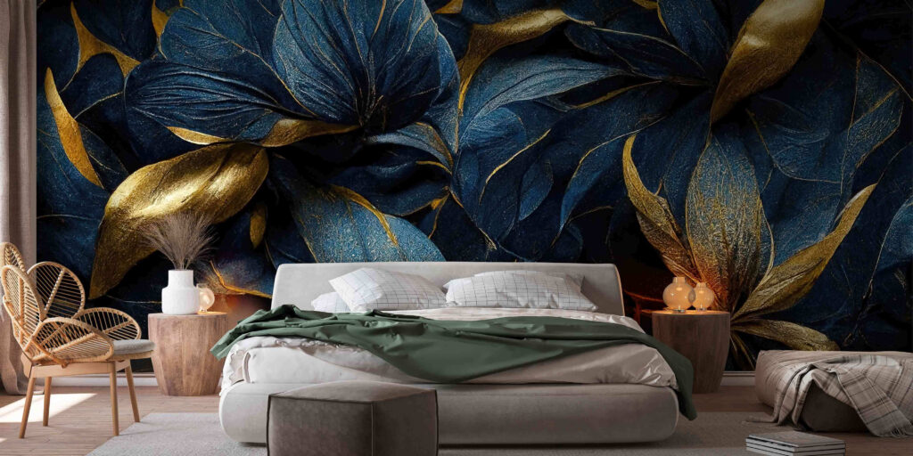 Flores azules y doradas — interior 2