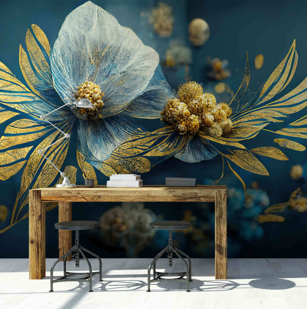 Flor azul, hojas doradas — interior 3