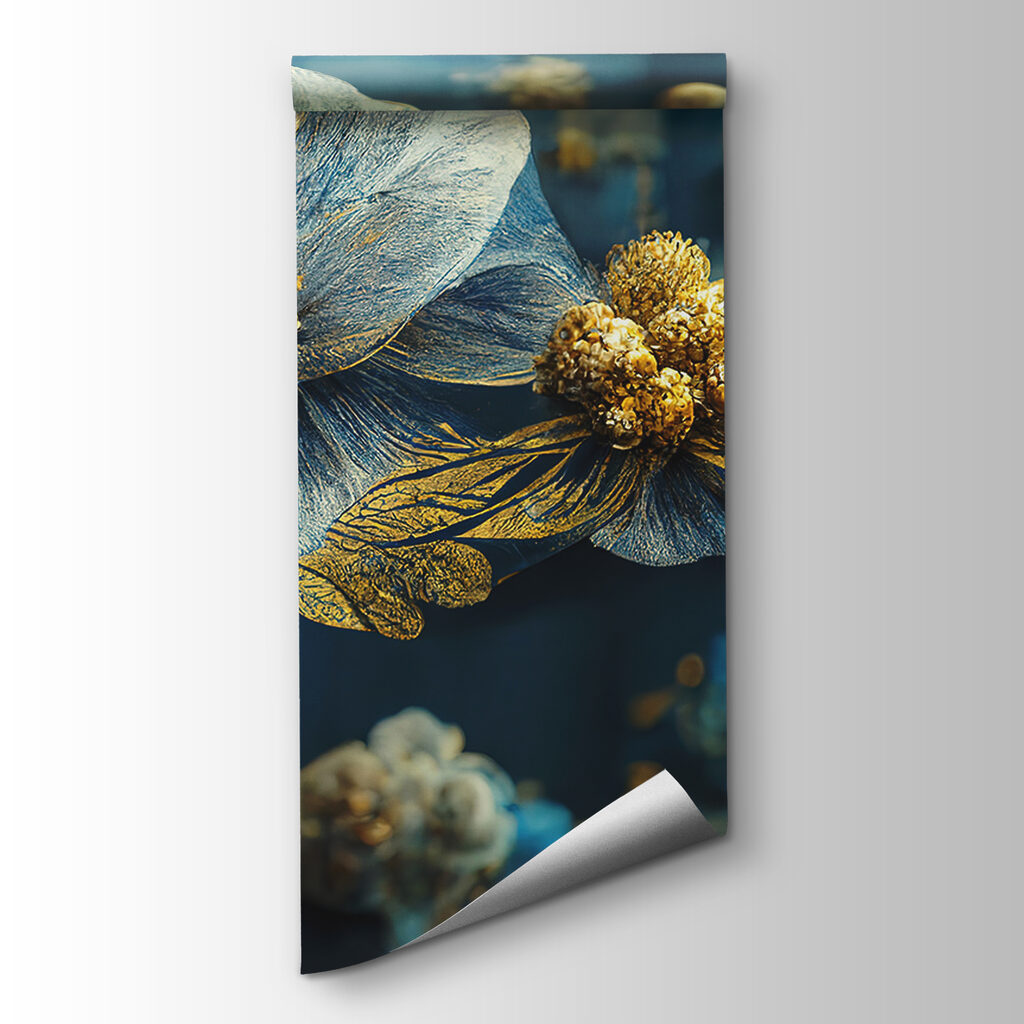 Flor azul, hojas doradas — vista del producto