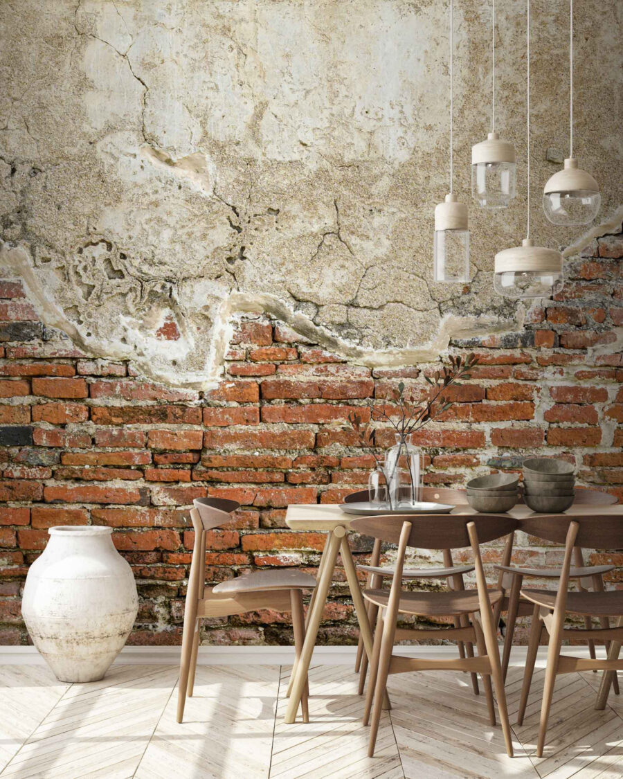 Ladrillos bajo yeso desconchado — interior 3