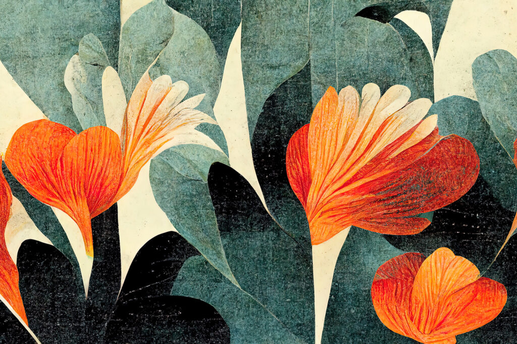 Flores naranjas en planos — diseño completo