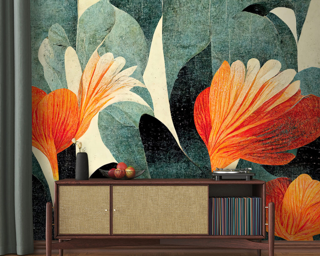 Flores naranjas en planos — interior 1