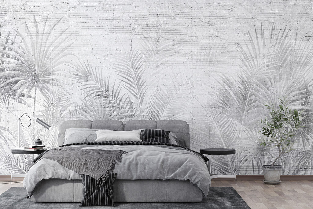 Palmeras blancas sobre muro — interior 4