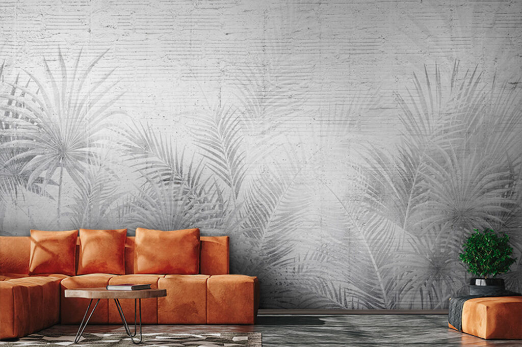 Palmeras blancas sobre muro — interior 3