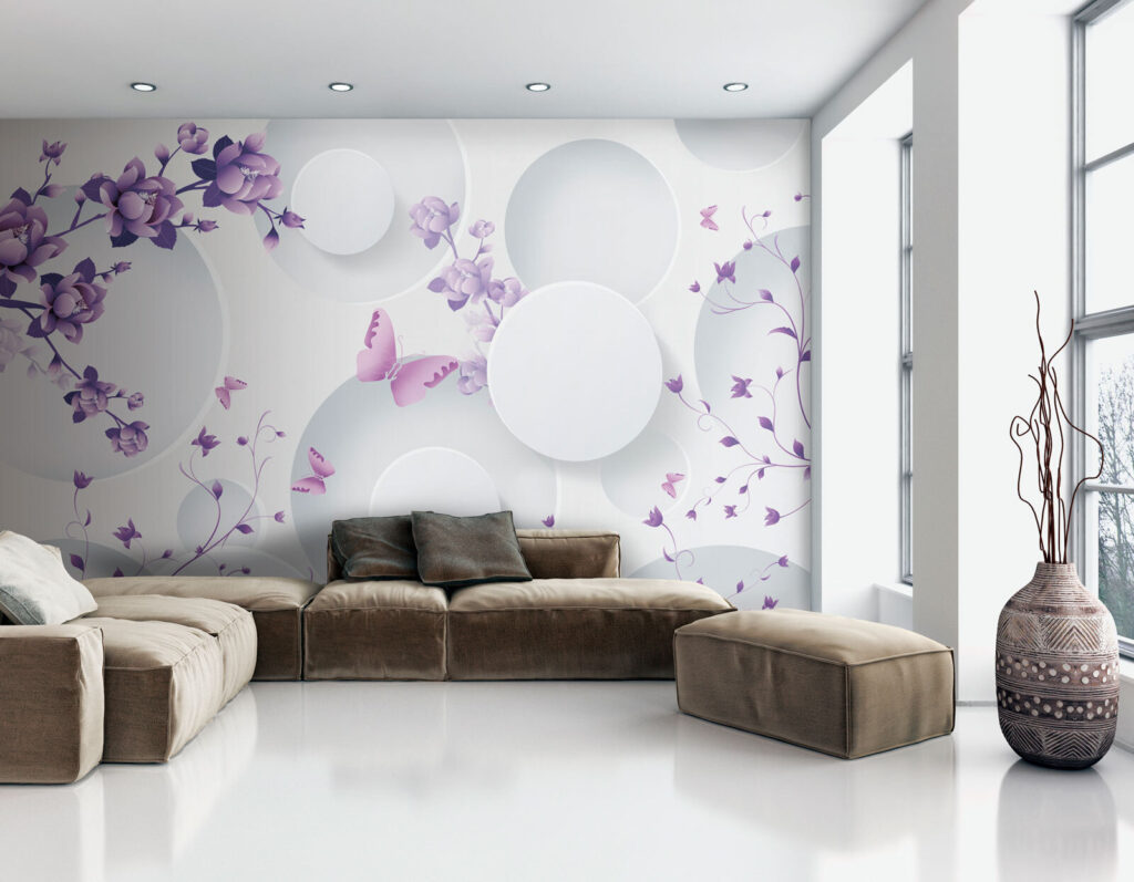 Flores lila entre círculos — interior 2