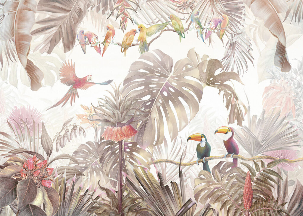 Tucanes entre hojas tropicales — diseño completo