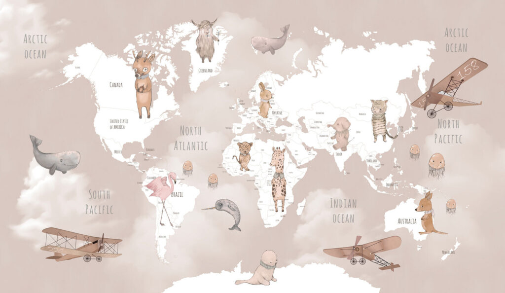 Mapa blanco con animales — diseño completo