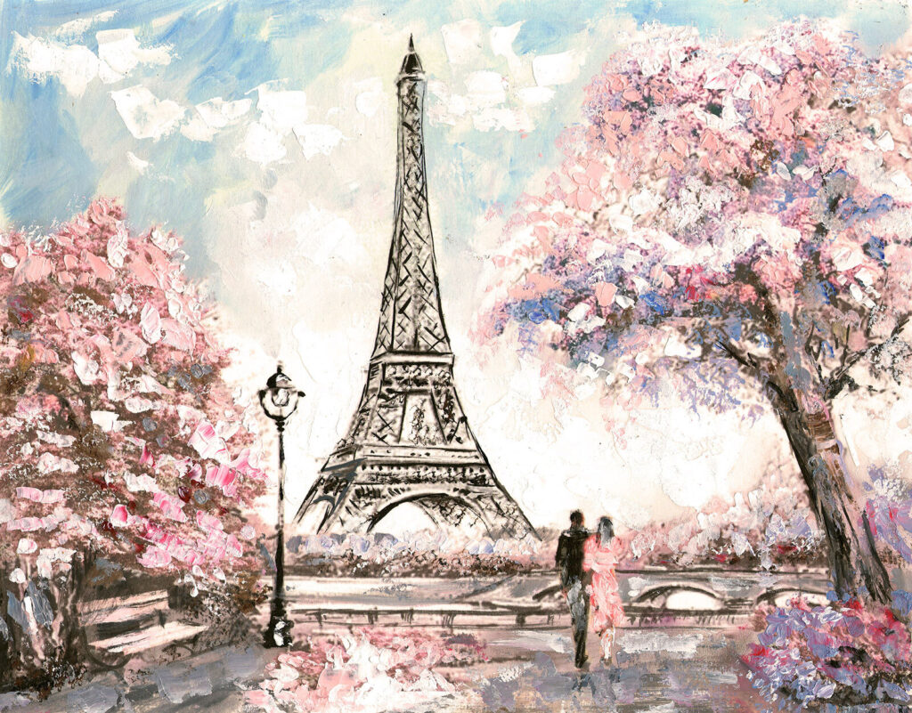 Torre Eiffel entre flores — diseño completo