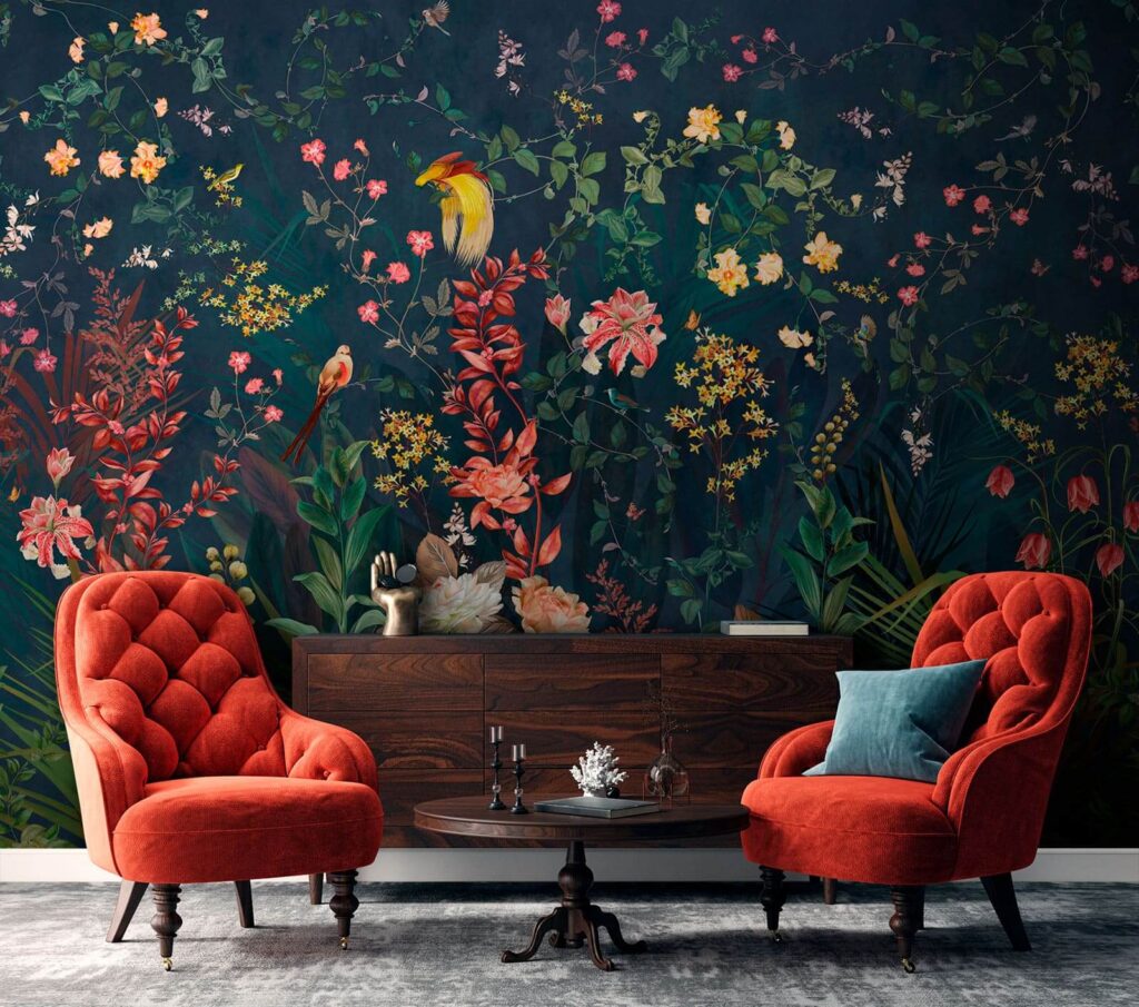 Jardín nocturno de flores en un interior