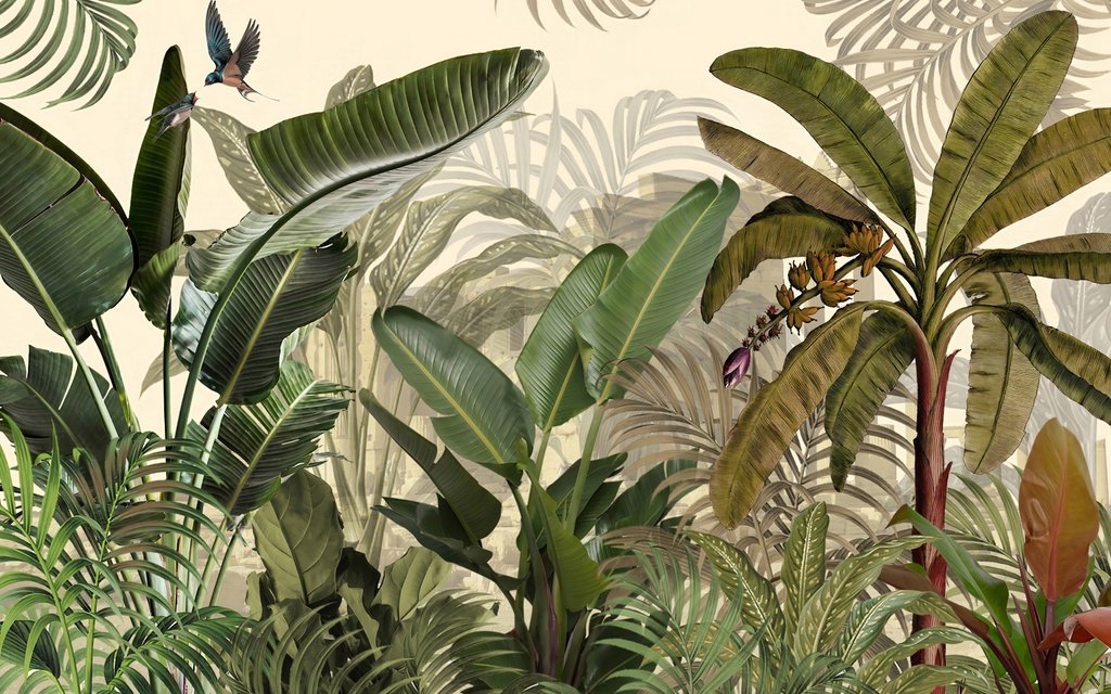 Hojas sobre verde profundo — diseño completo