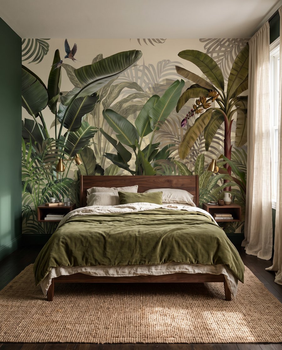 Hojas sobre verde profundo — interior 2